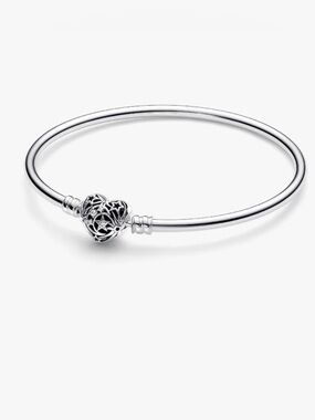 Pandora Celestial Heart Clasp Bangle - Silver